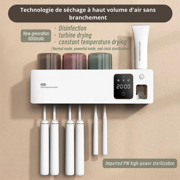 Stérilisateur Brosse à Dents UV avec Support et Distributeur de Dentifrice