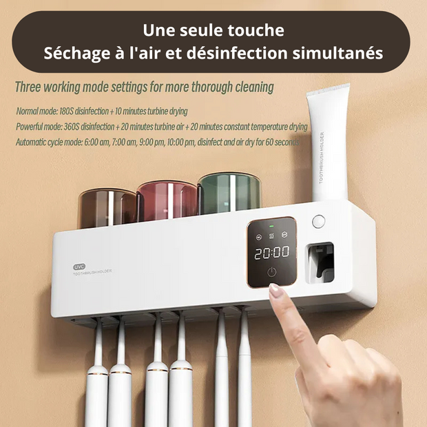 Stérilisateur Brosse à Dents UV avec Support et Distributeur de Dentifrice
