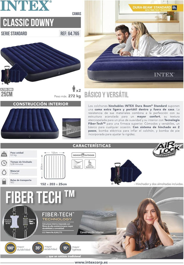 KIT COMPLETS Matelas Gonflable Classic Downy  INTEX